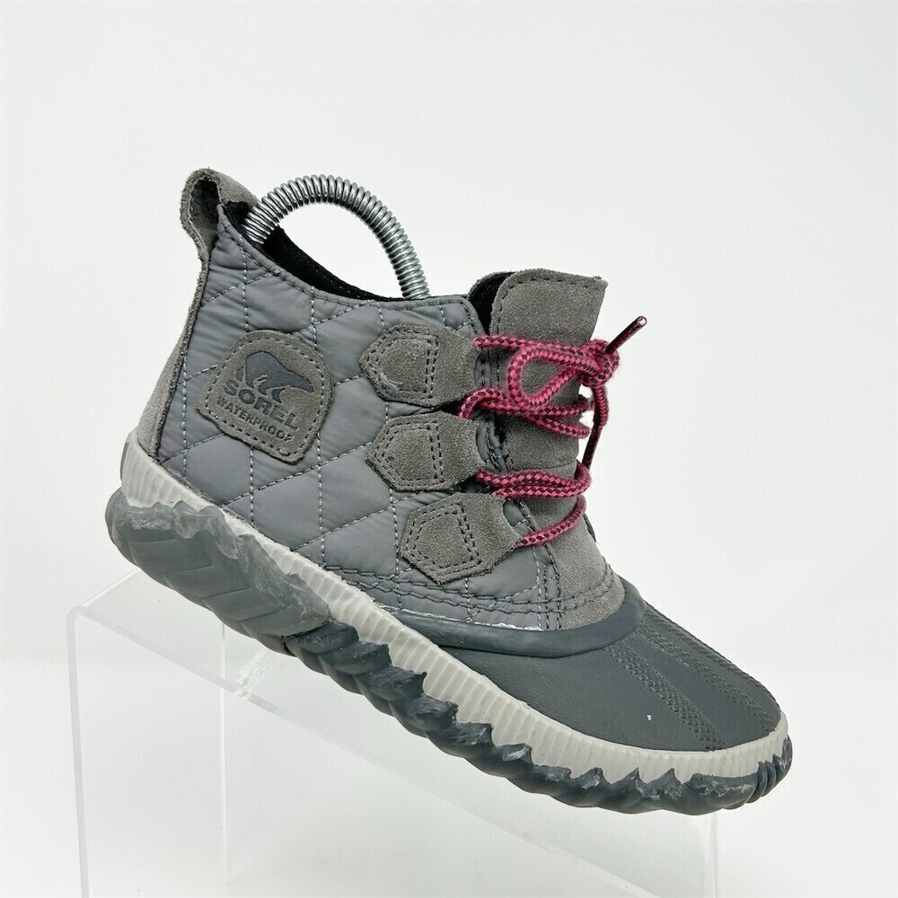 SOREL Out N About Quilted Waterproof Duck Boots Womens Gray Lace-Up Ankle Size 5